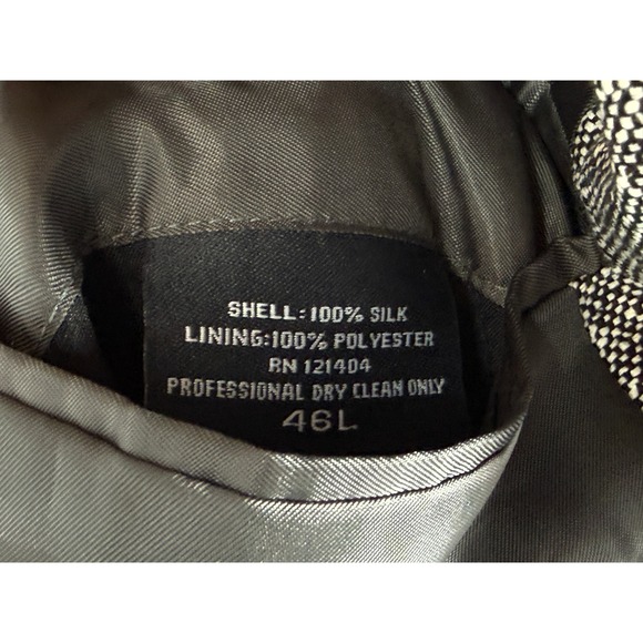 Vintage Versini Mens 46L 100% Silk Blazer Grey Salt and Pepper Tweed Two Button - Picture 6 of 9